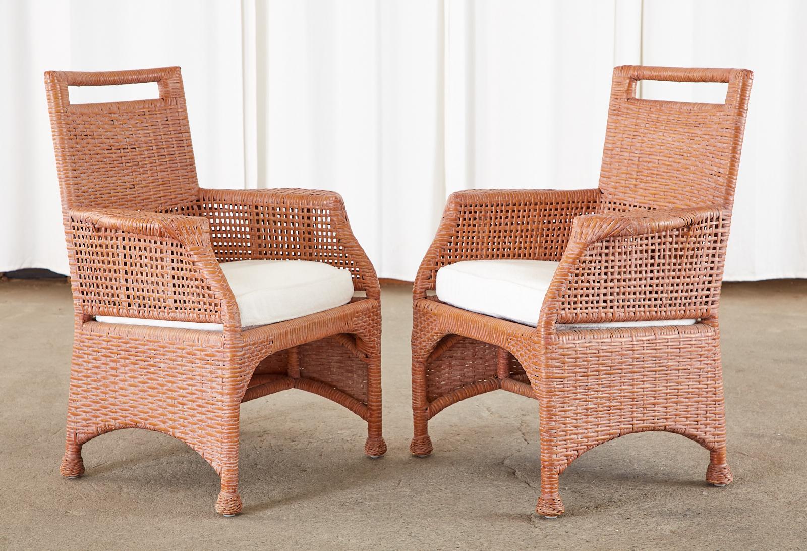 20th Century Set of Six McGuire Coral Wicker Rattan Dining Chairs For Sale