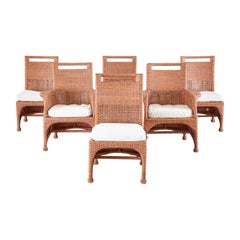 Set of Six McGuire Coral Wicker Rattan Dining Chairs