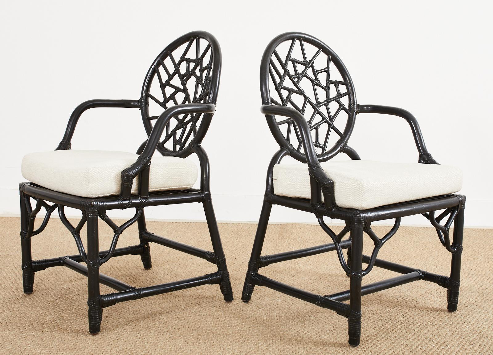 Set of Six McGuire Cracked Ice Rattan Lacquered Dining Chairs 3