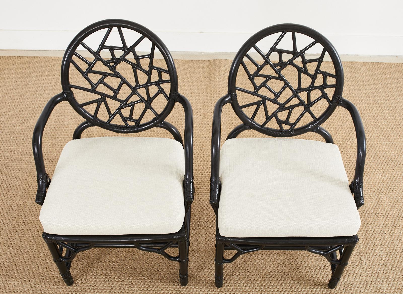 Set of Six McGuire Cracked Ice Rattan Lacquered Dining Chairs 7