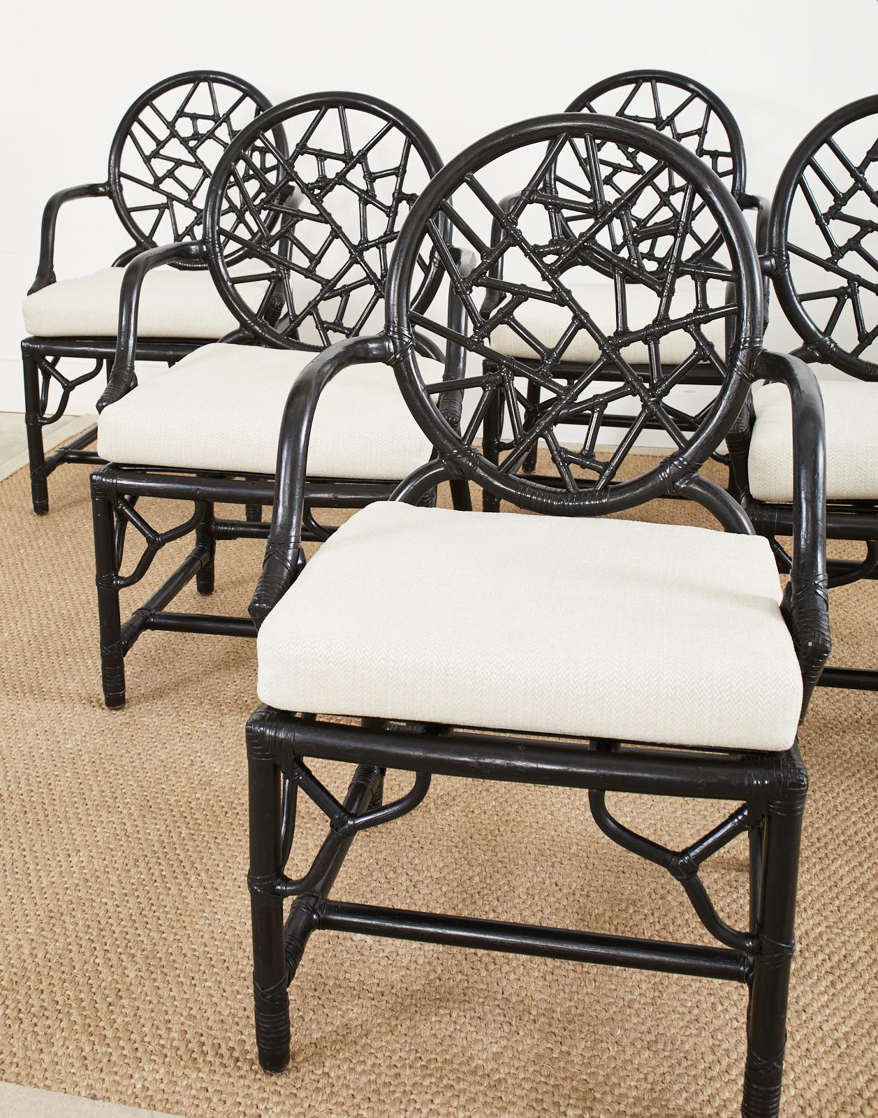 Set of Six McGuire Cracked Ice Rattan Lacquered Dining Chairs In Good Condition In Rio Vista, CA