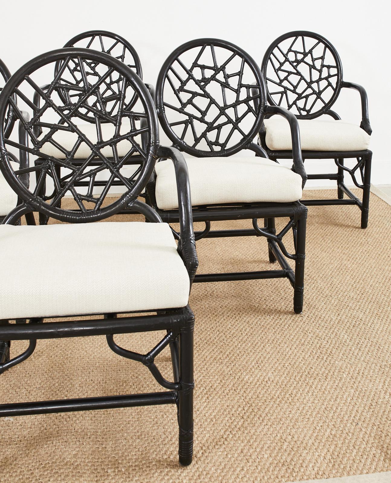 Contemporary Set of Six McGuire Cracked Ice Rattan Lacquered Dining Chairs