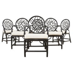 Set of Six McGuire Cracked Ice Rattan Lacquered Dining Chairs