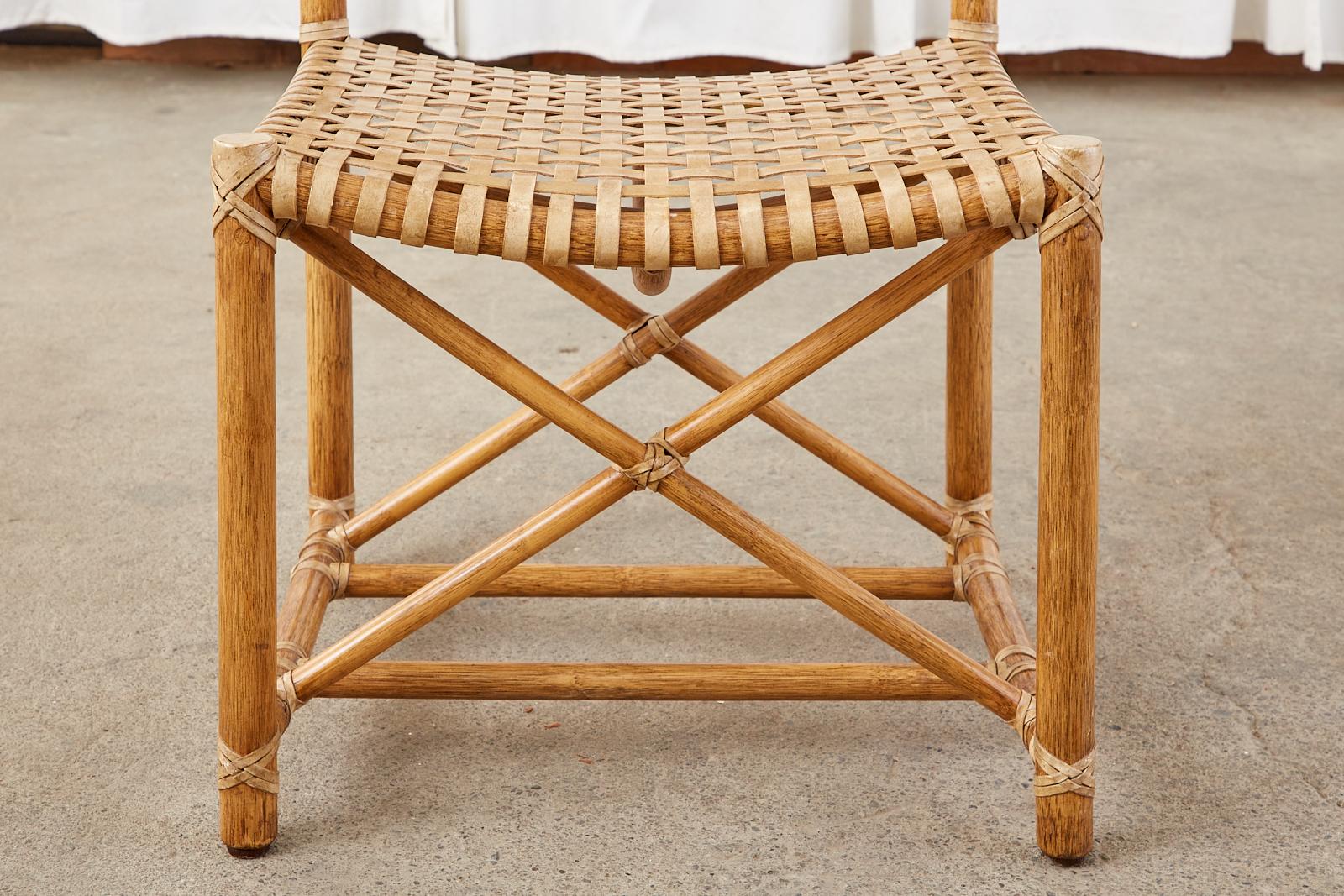 Set of Six McGuire Laced Rawhide Rattan Dining Chairs 3