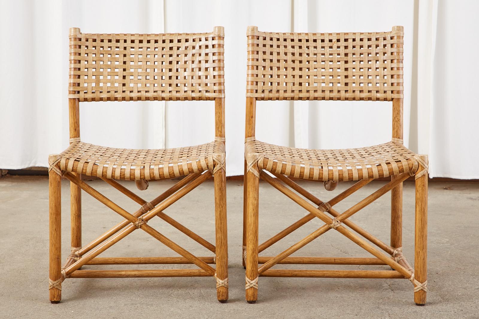 Set of Six McGuire Laced Rawhide Rattan Dining Chairs In Good Condition In Rio Vista, CA