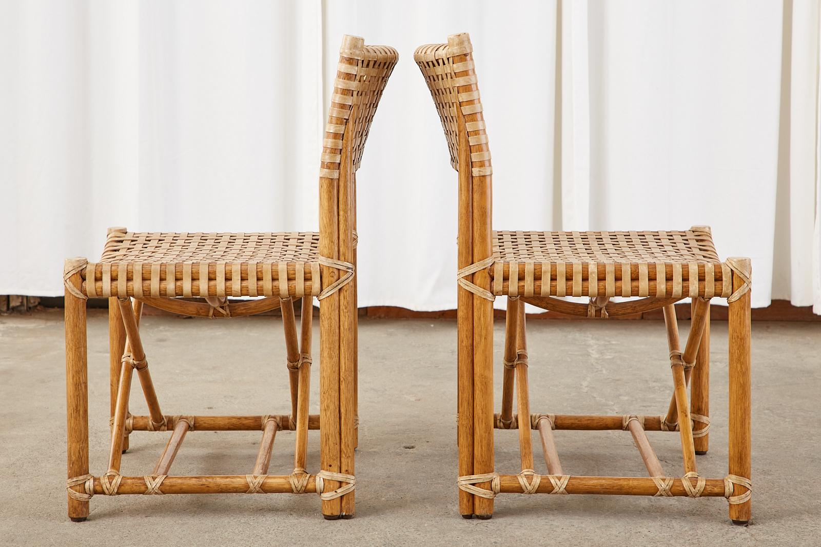 20th Century Set of Six McGuire Laced Rawhide Rattan Dining Chairs
