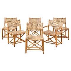 Set of Six McGuire Laced Rawhide Rattan Dining Chairs