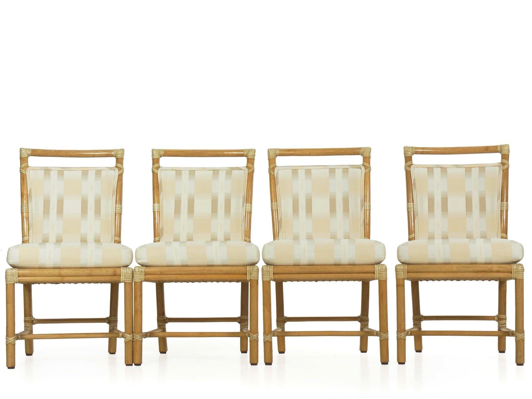 Set of Six McGuire Leather-Bound Rattan Dining Chairs with “Target” Back 9