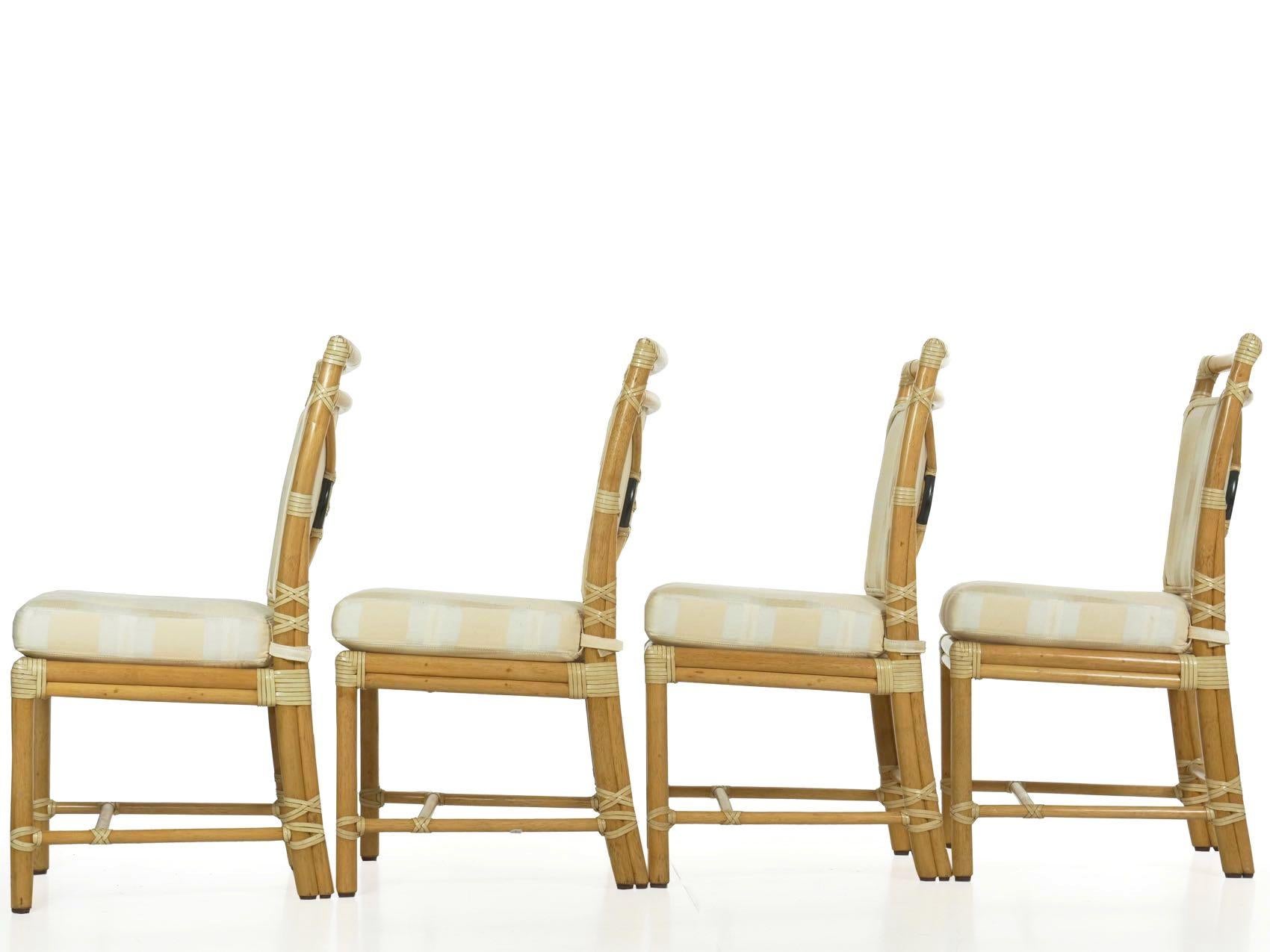 Set of Six McGuire Leather-Bound Rattan Dining Chairs with “Target” Back 10