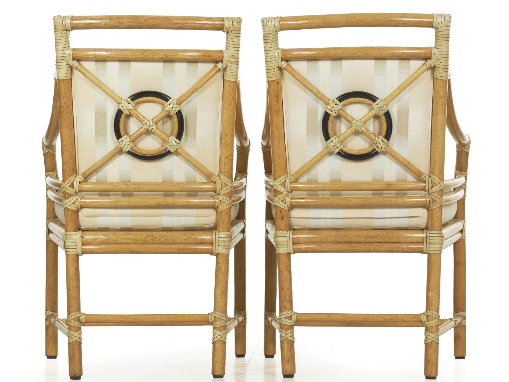 20th Century Set of Six McGuire Leather-Bound Rattan Dining Chairs with “Target” Back