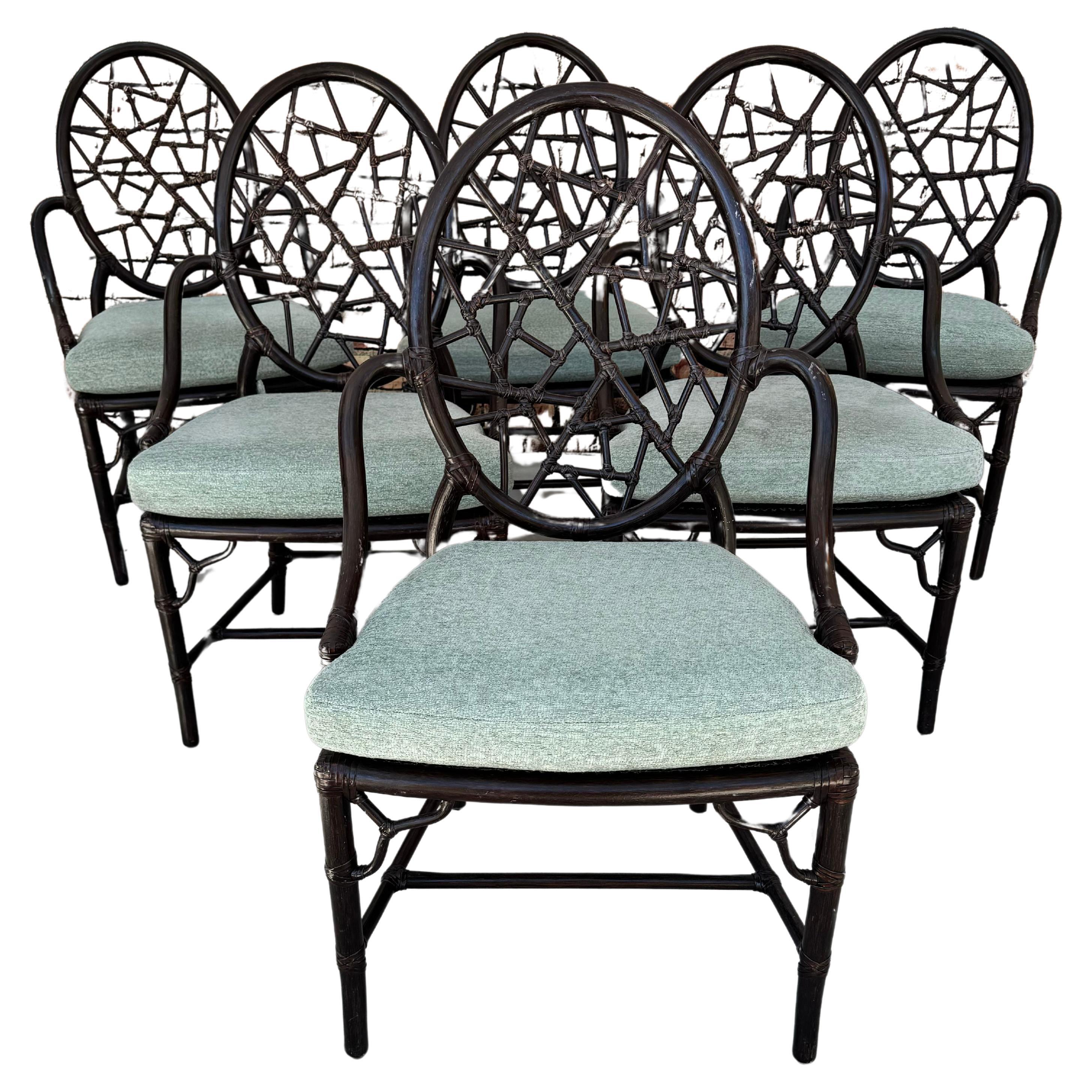 Set of Six McGuire Of San Francisco "Cracked Ice" Dining Chairs For Sale