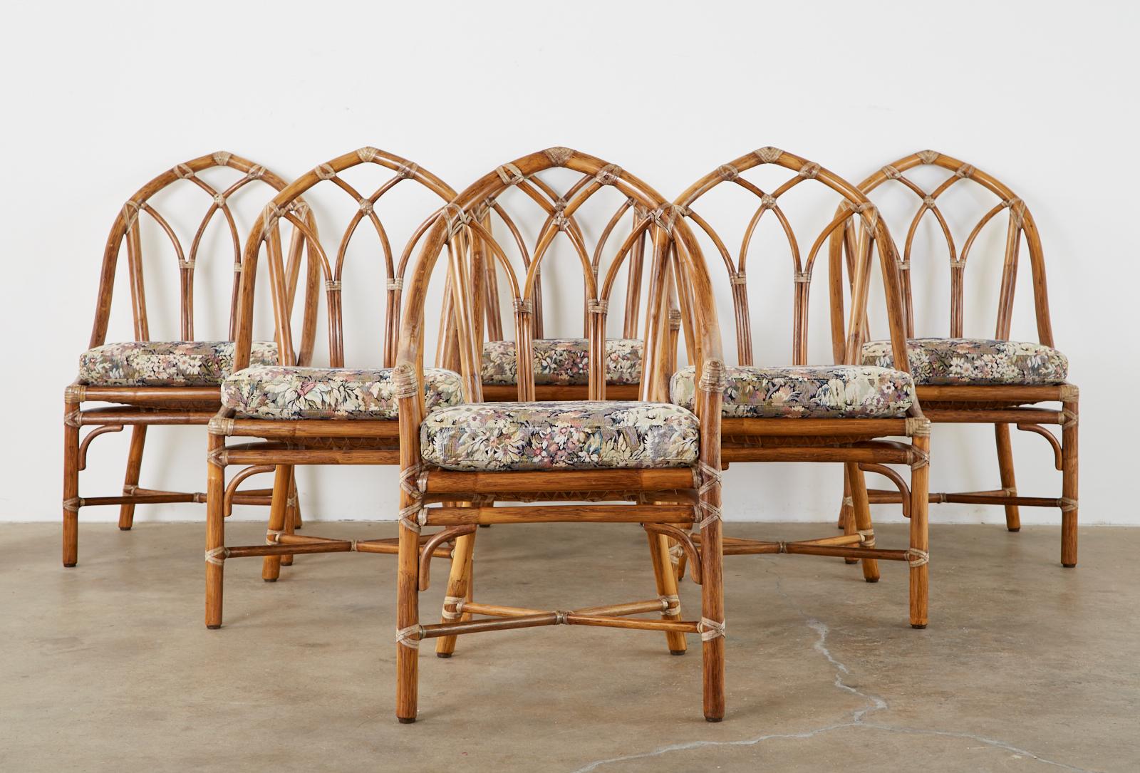 American Set of Six McGuire Organic Modern Bamboo Rattan Dining Chairs