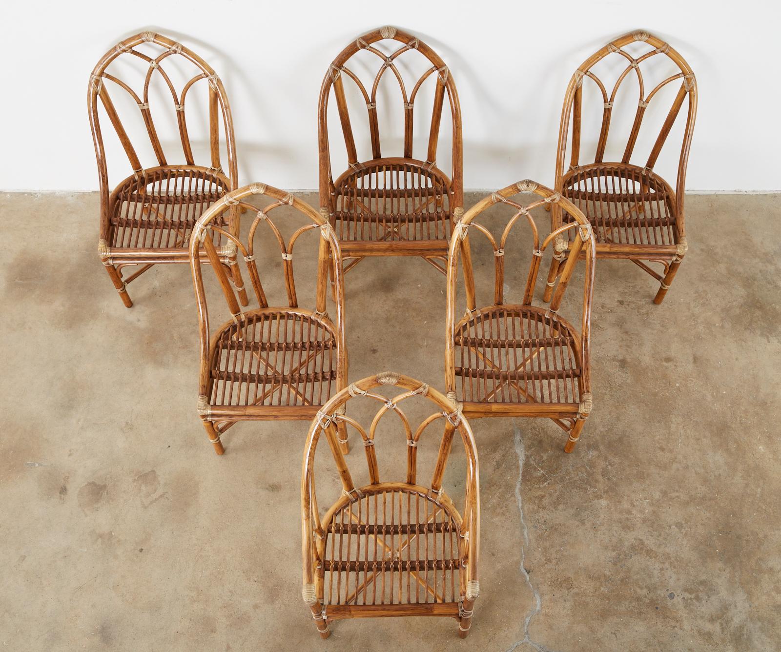 Hand-Crafted Set of Six McGuire Organic Modern Bamboo Rattan Dining Chairs