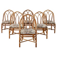 Set of Six McGuire Organic Modern Bamboo Rattan Dining Chairs