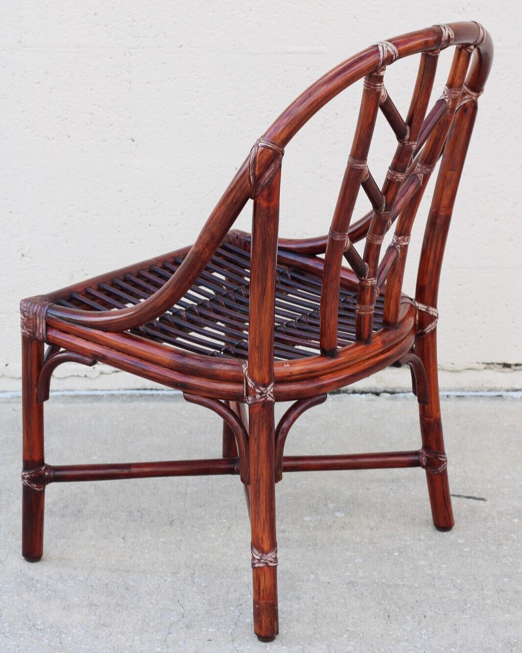 Leather Set of Six McGuire Organic Modern Rattan Bamboo Dining Chairs For Sale