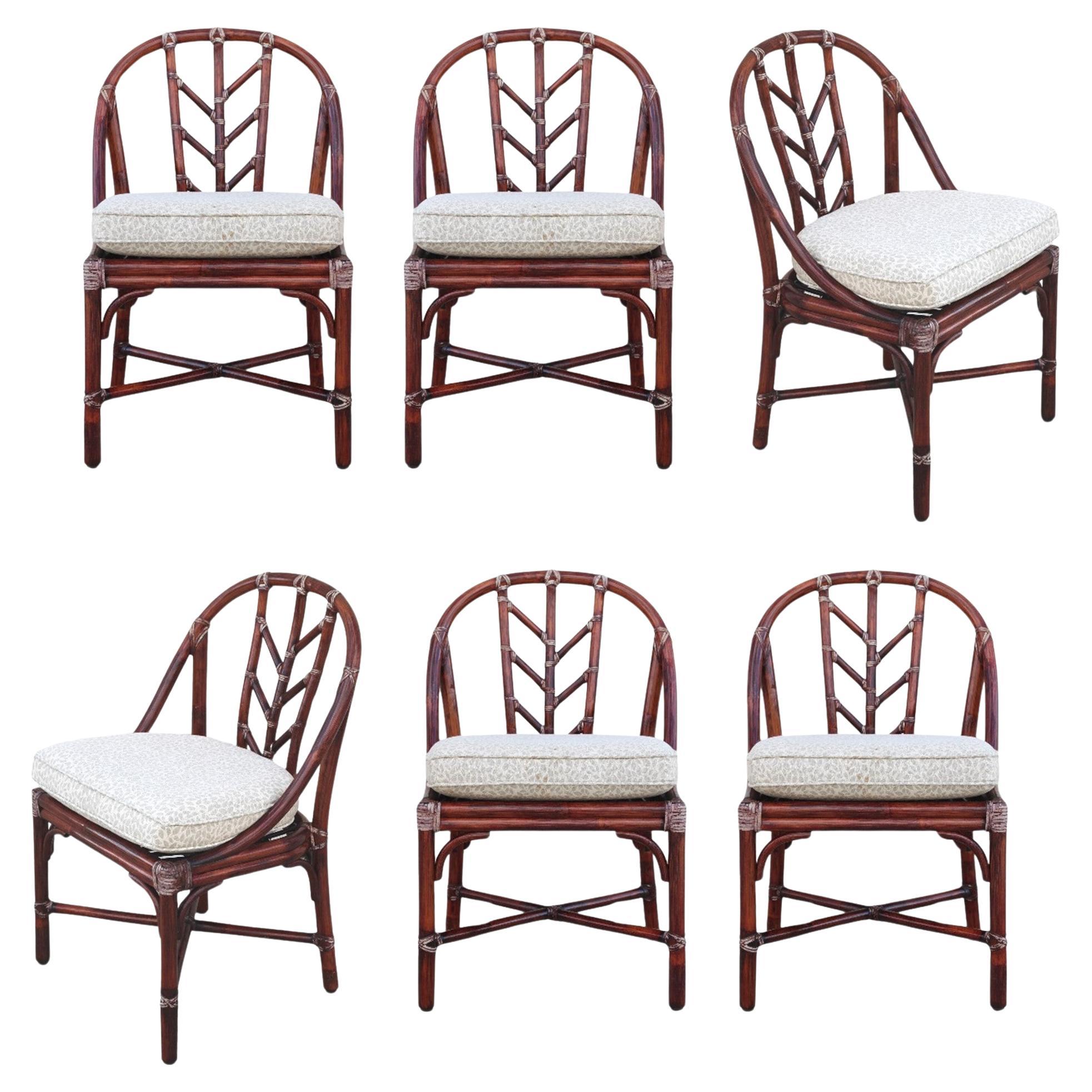 Set of Six McGuire Organic Modern Rattan Bamboo Dining Chairs For Sale