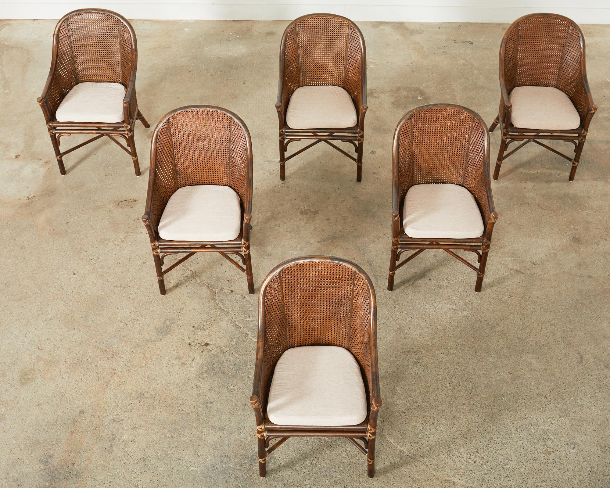 American Set of Six McGuire Organic Modern Rattan Cane Dining Chairs 