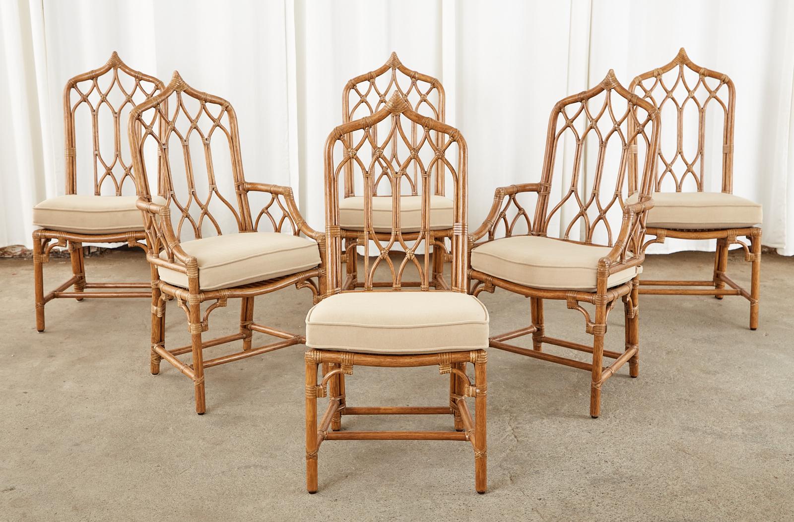 American Set of Six McGuire Organic Modern Rattan Dining Chairs