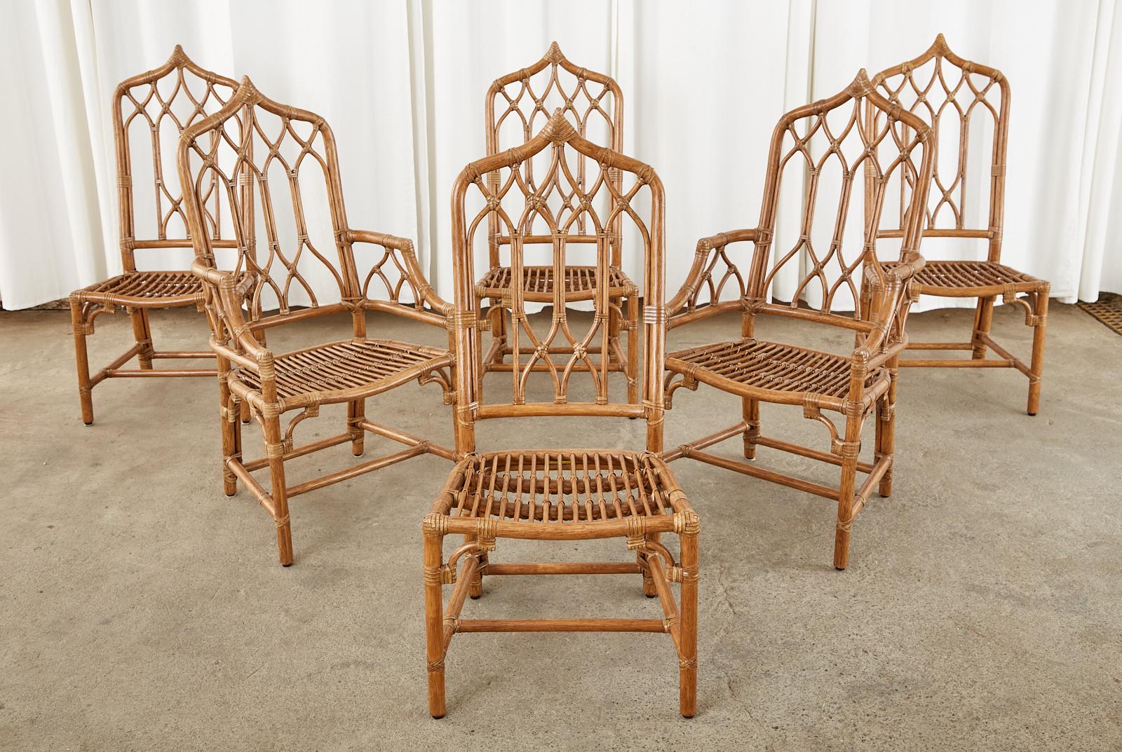 Hand-Crafted Set of Six McGuire Organic Modern Rattan Dining Chairs