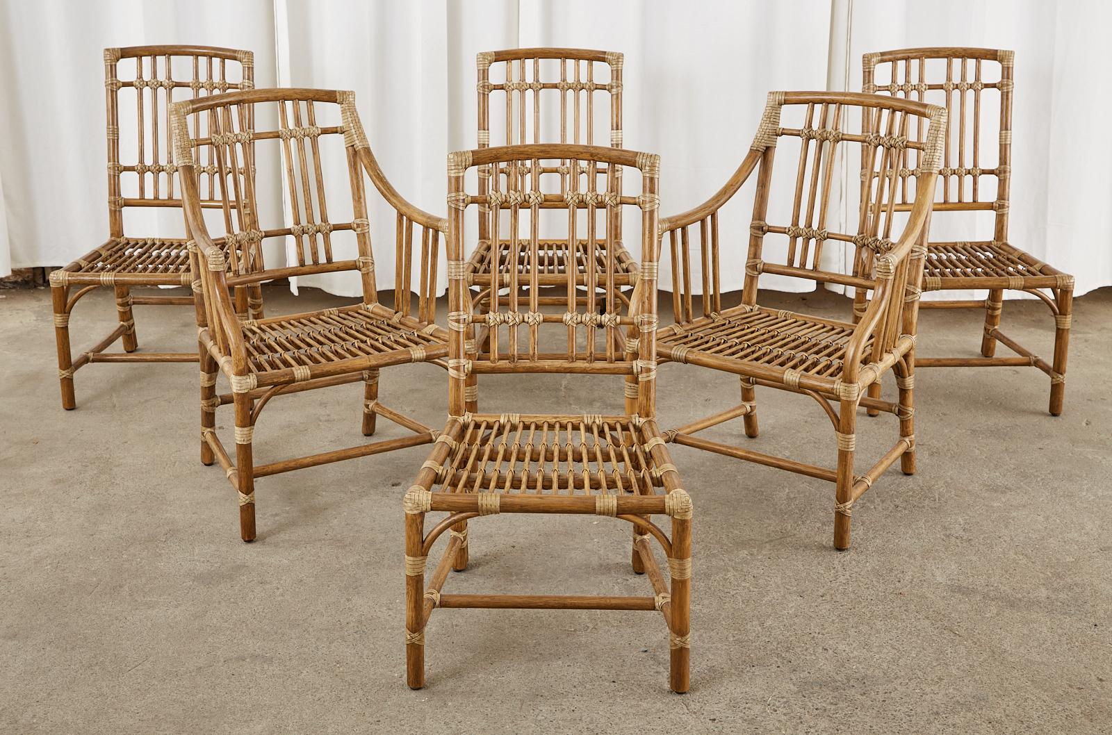 American Set of Six McGuire Organic Modern Rattan Dining Chairs