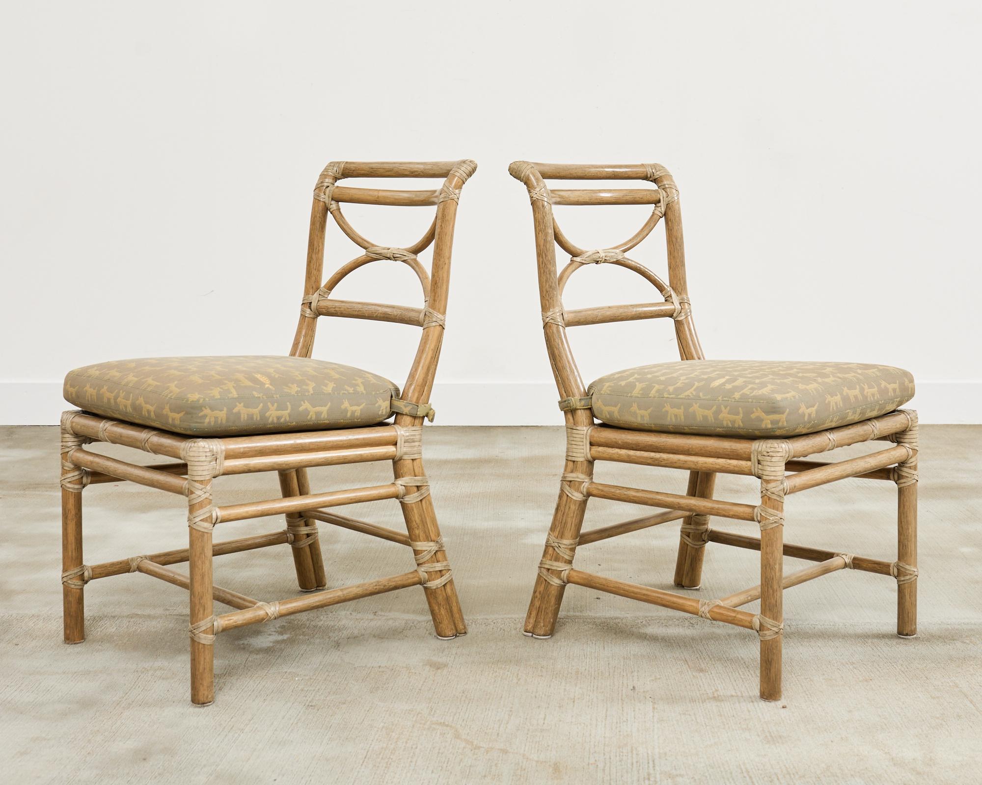 Leather Set of Six McGuire Organic Modern Rattan Dining Chairs