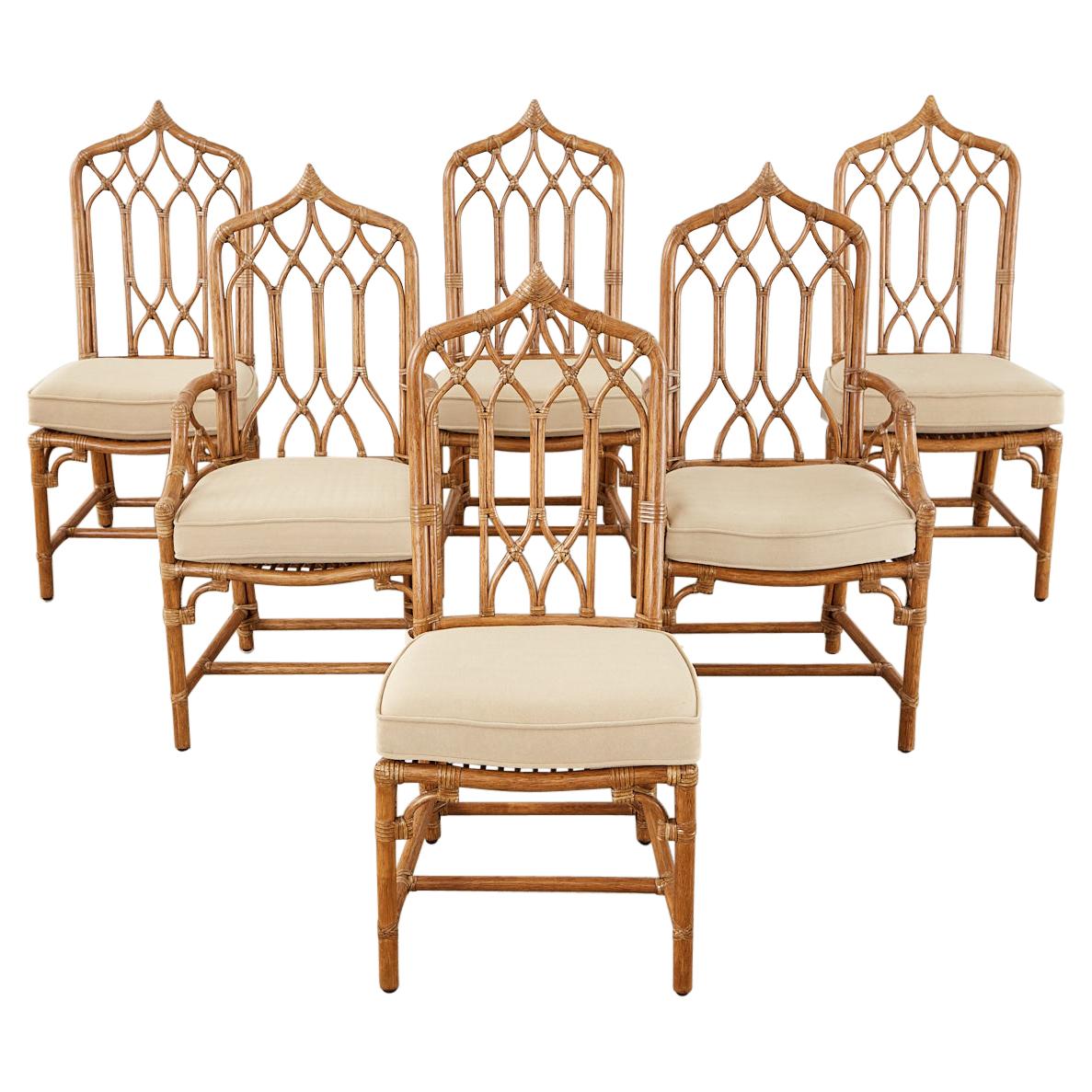 Set of Six McGuire Organic Modern Rattan Dining Chairs