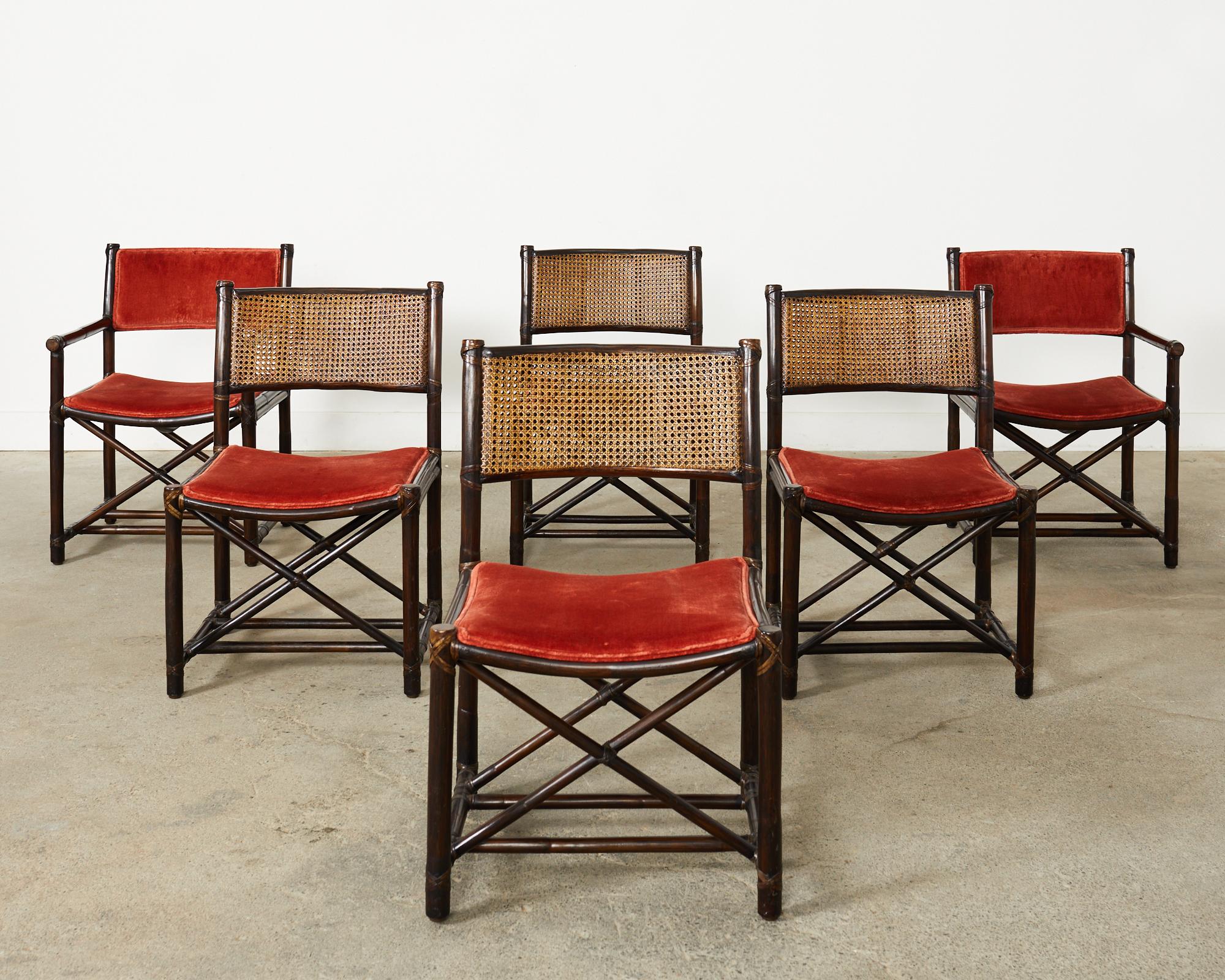 American Set of Six McGuire Organic Modern Rattan Director Dining Chairs 
