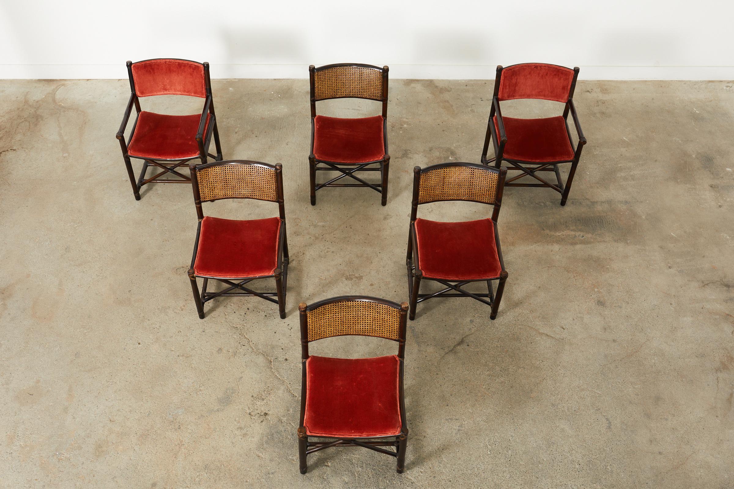 Hand-Crafted Set of Six McGuire Organic Modern Rattan Director Dining Chairs 