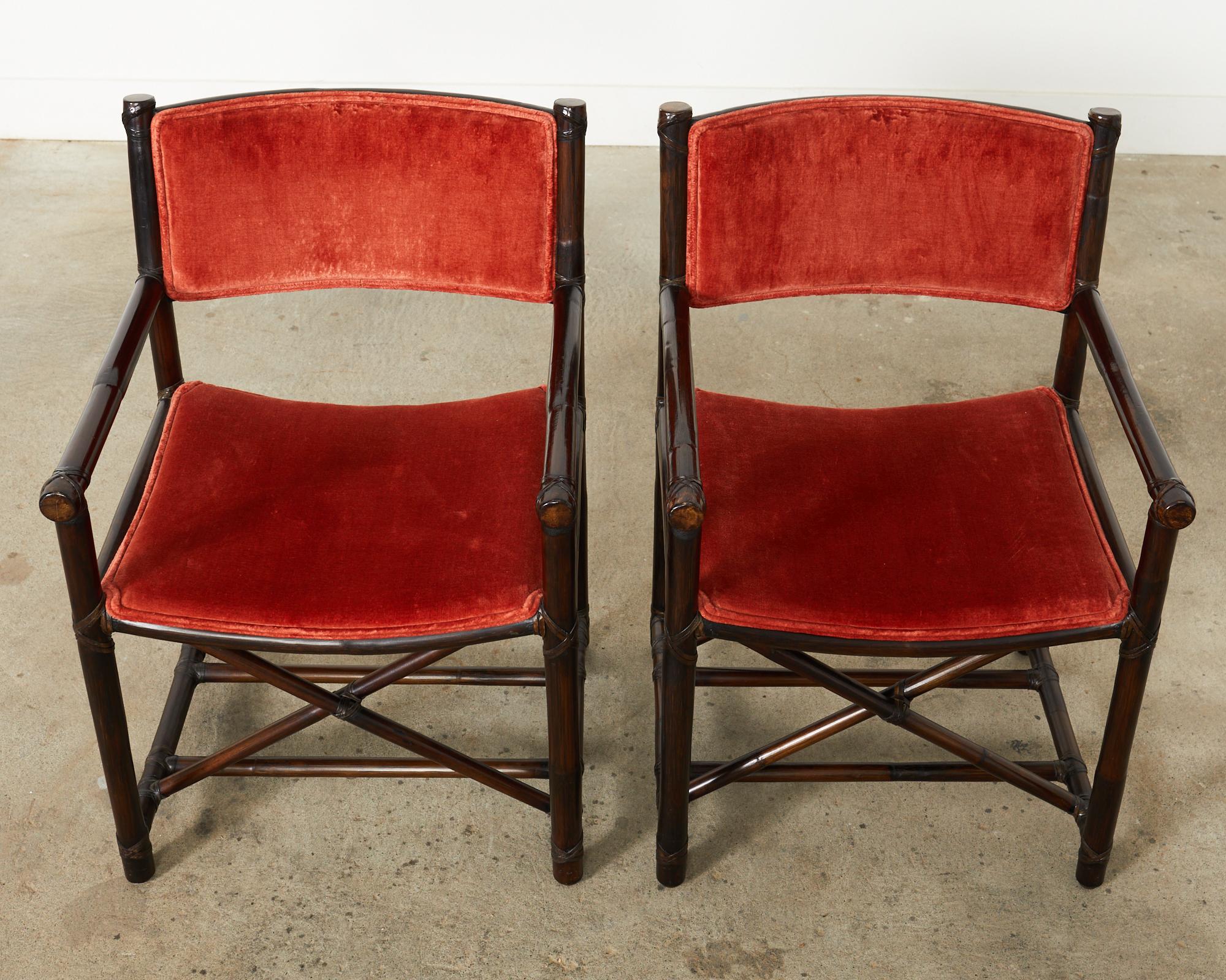 20th Century Set of Six McGuire Organic Modern Rattan Director Dining Chairs 