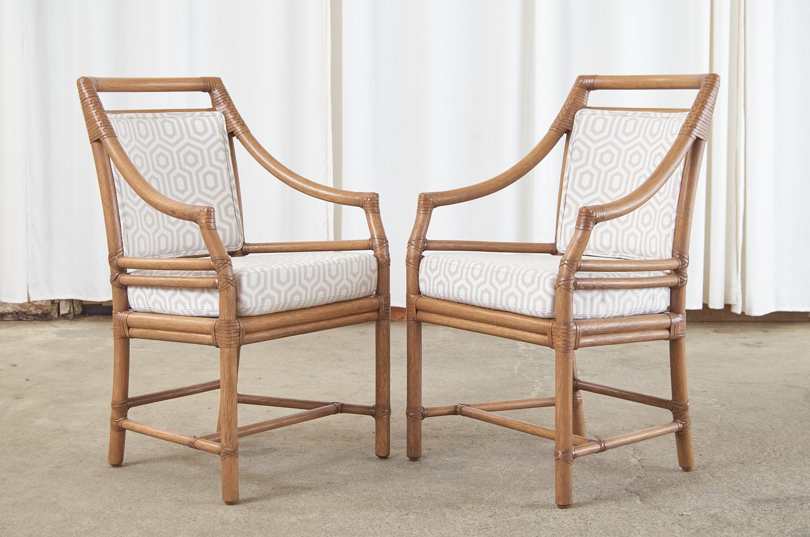 Set of Six McGuire Organic Modern Rattan Target Dining Chairs In Good Condition In Rio Vista, CA