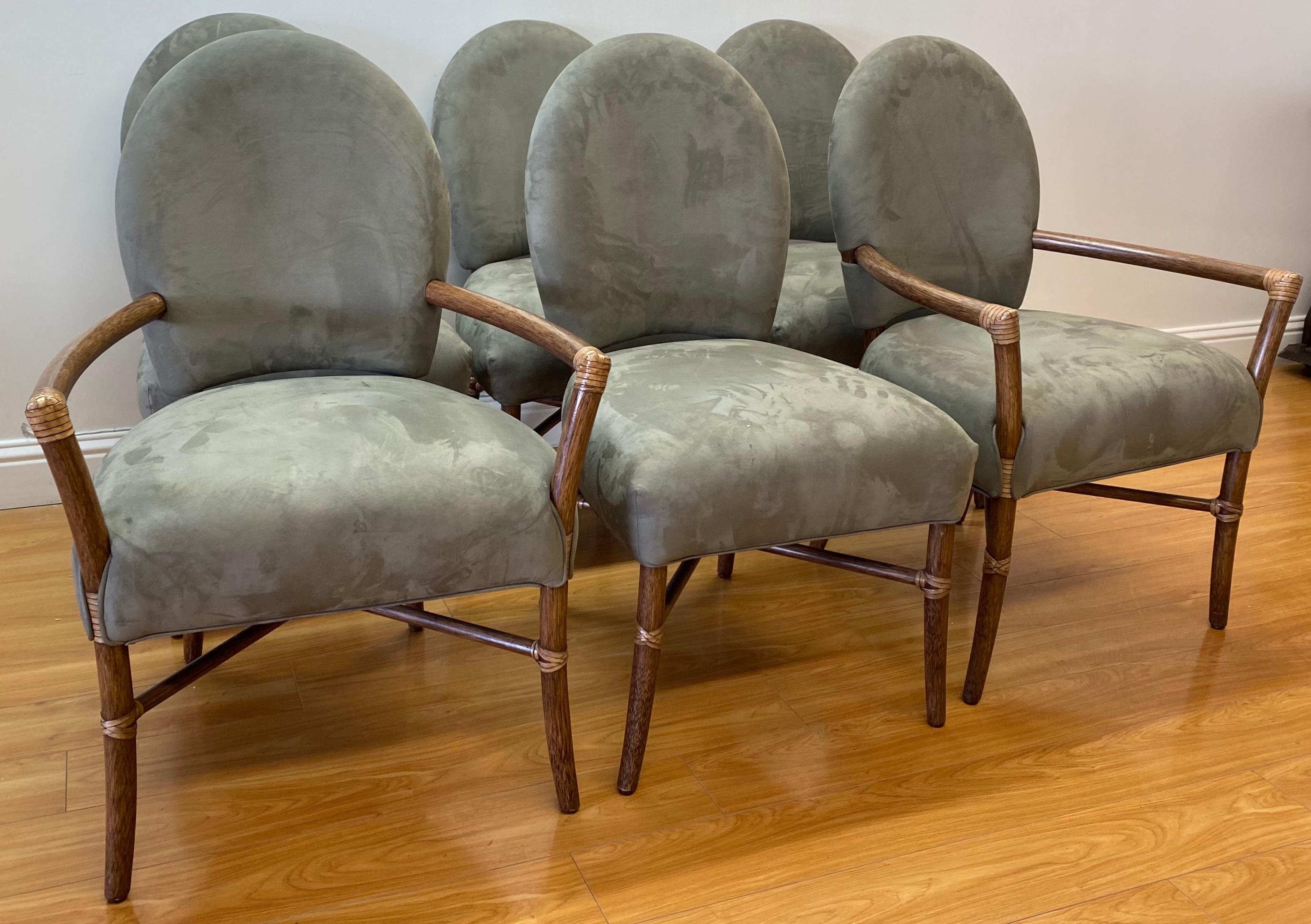 Set of Six McGuire plush fabric and bentwood dining chairs, 21st century

Set of gorgeous preowned dining chairs

Four side chairs and two armchairs

Lightly used preowned condition

Solid, comfortable and very sturdy!

Armchairs measures: