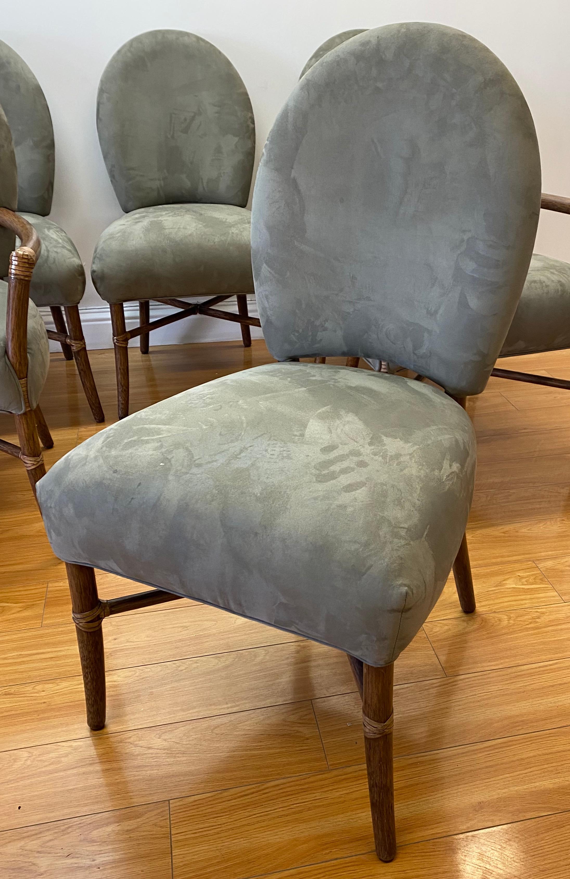 Modern Set of Six McGuire Plush Fabric and Bentwood Dining Chairs, 21st Century