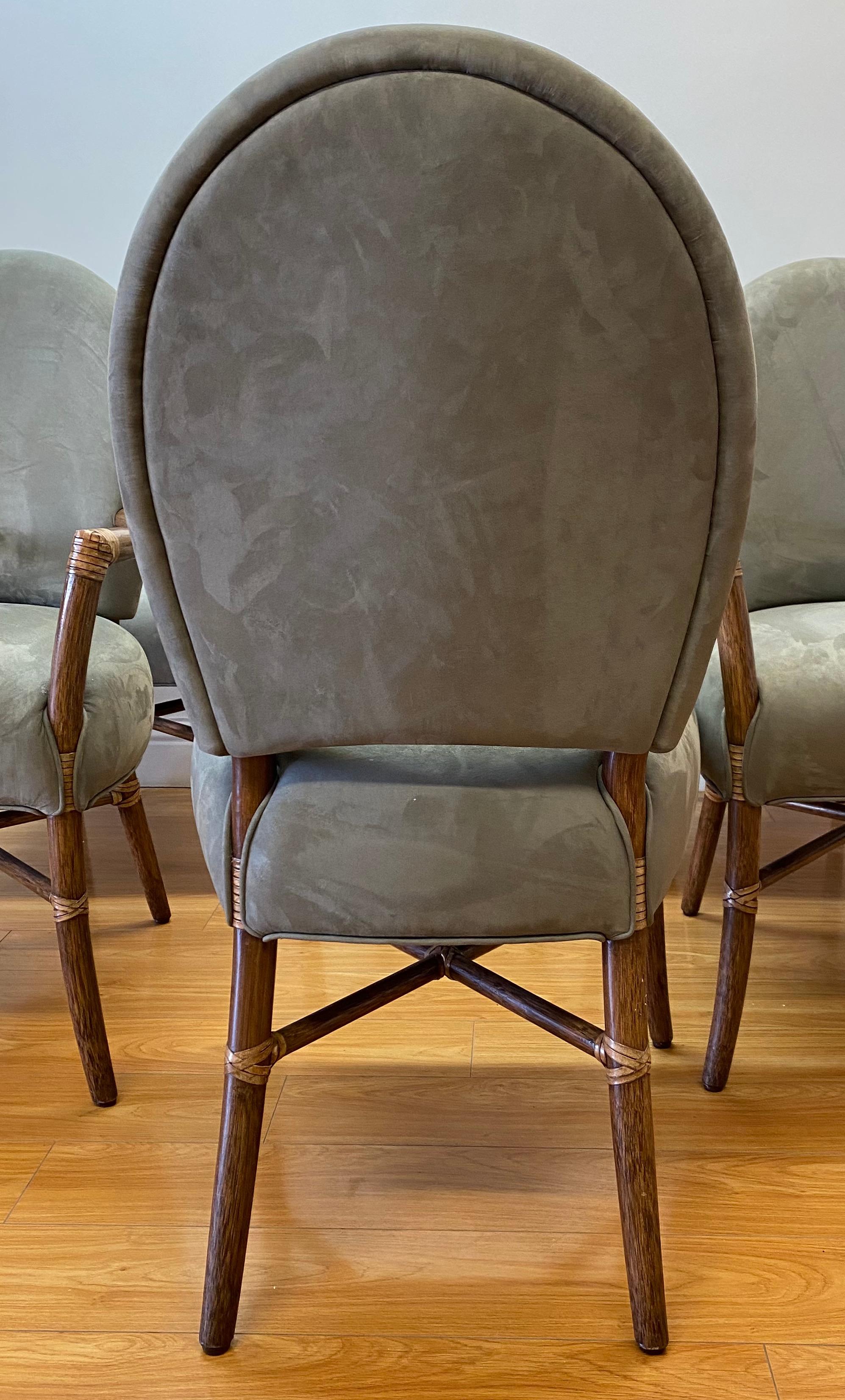 American Set of Six McGuire Plush Fabric and Bentwood Dining Chairs, 21st Century