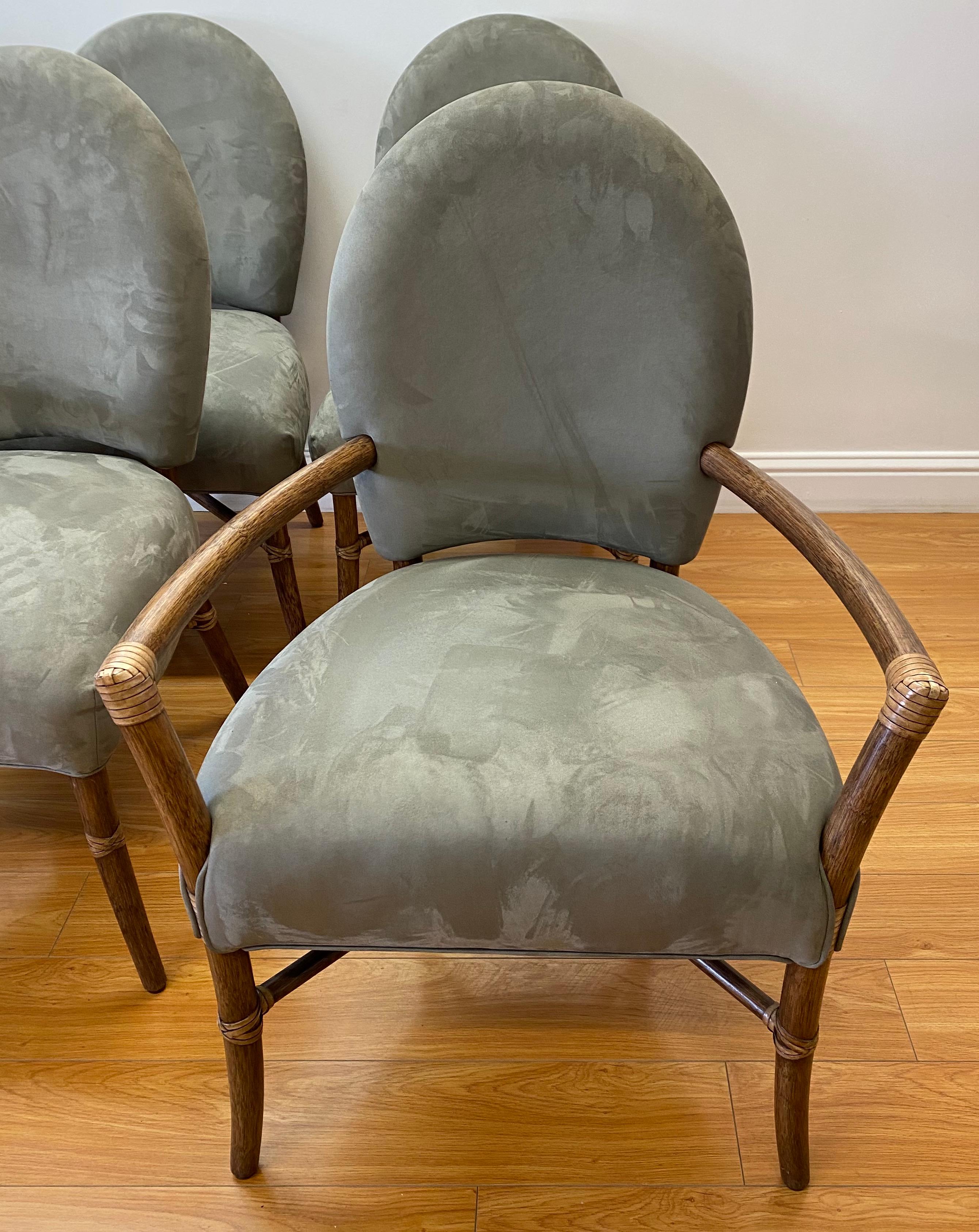 Set of Six McGuire Plush Fabric and Bentwood Dining Chairs, 21st Century In Good Condition In San Francisco, CA