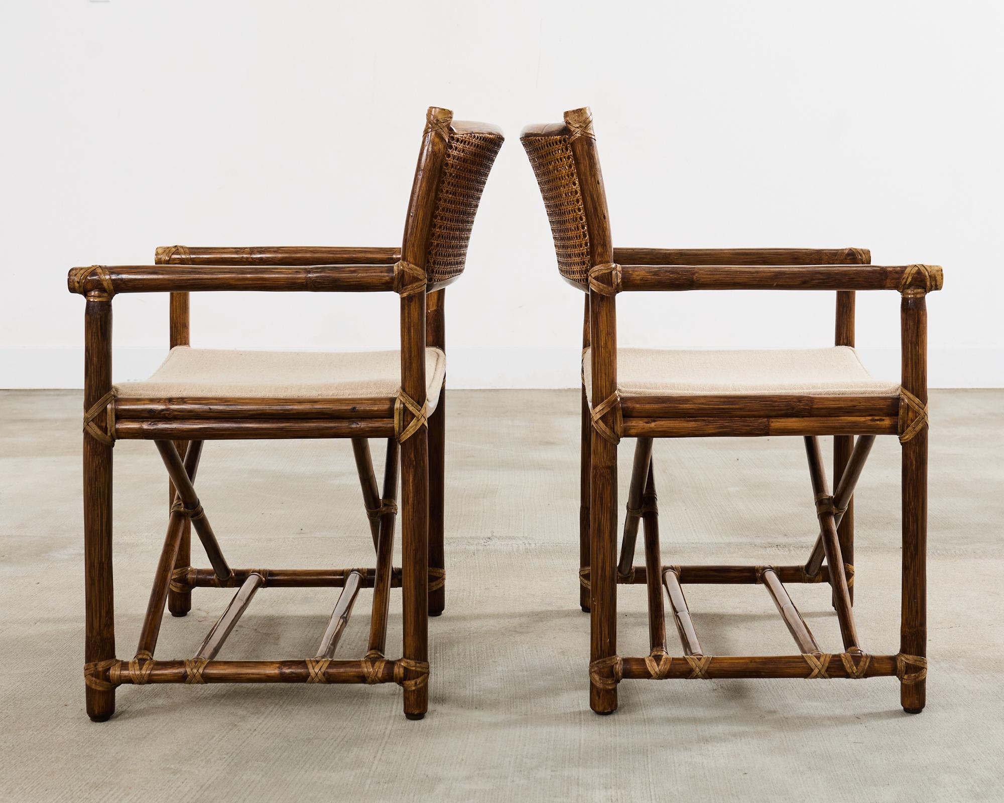 Satz von sechs McGuire Rattan Caned Directors Dining Armchairs 2