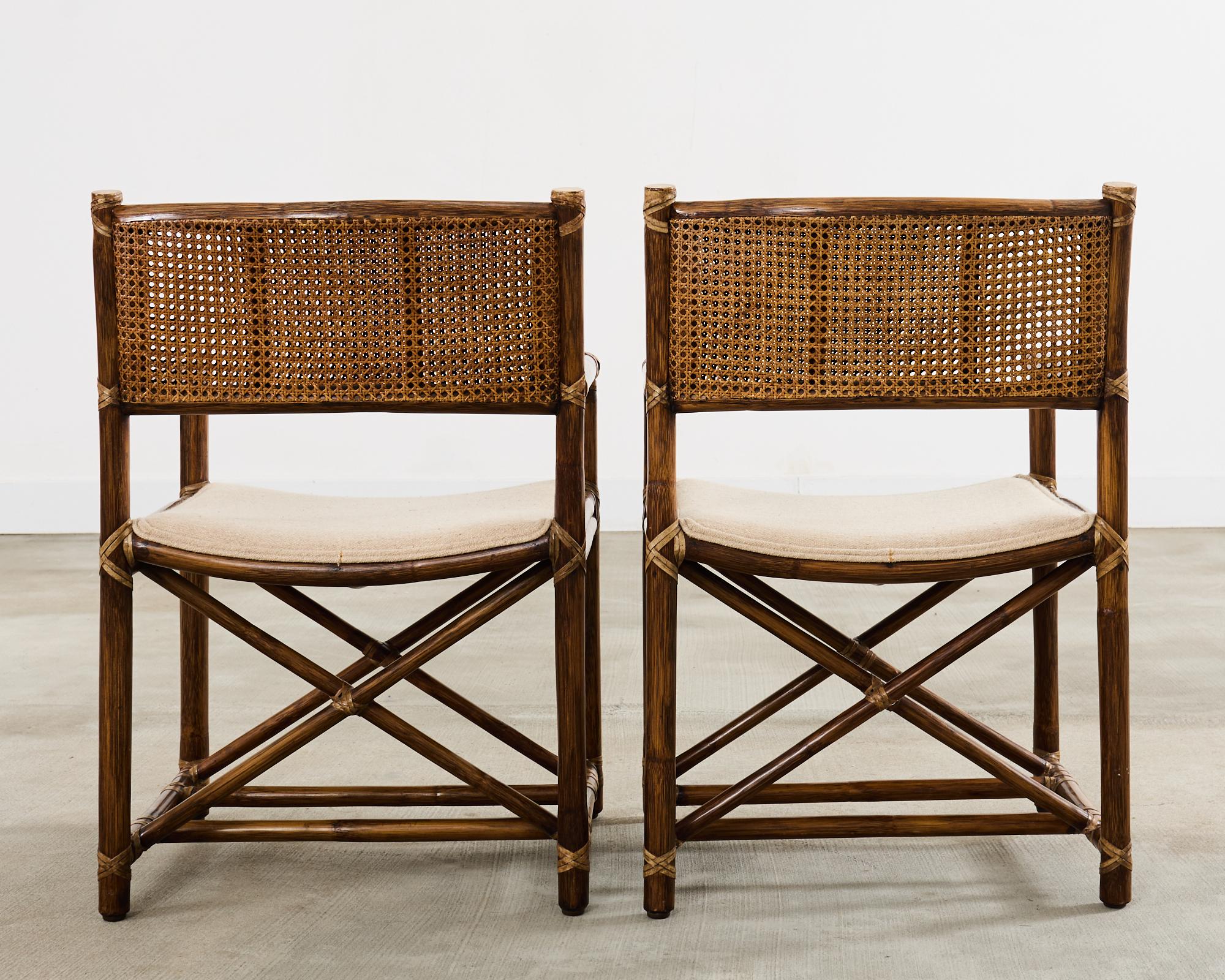Satz von sechs McGuire Rattan Caned Directors Dining Armchairs 3