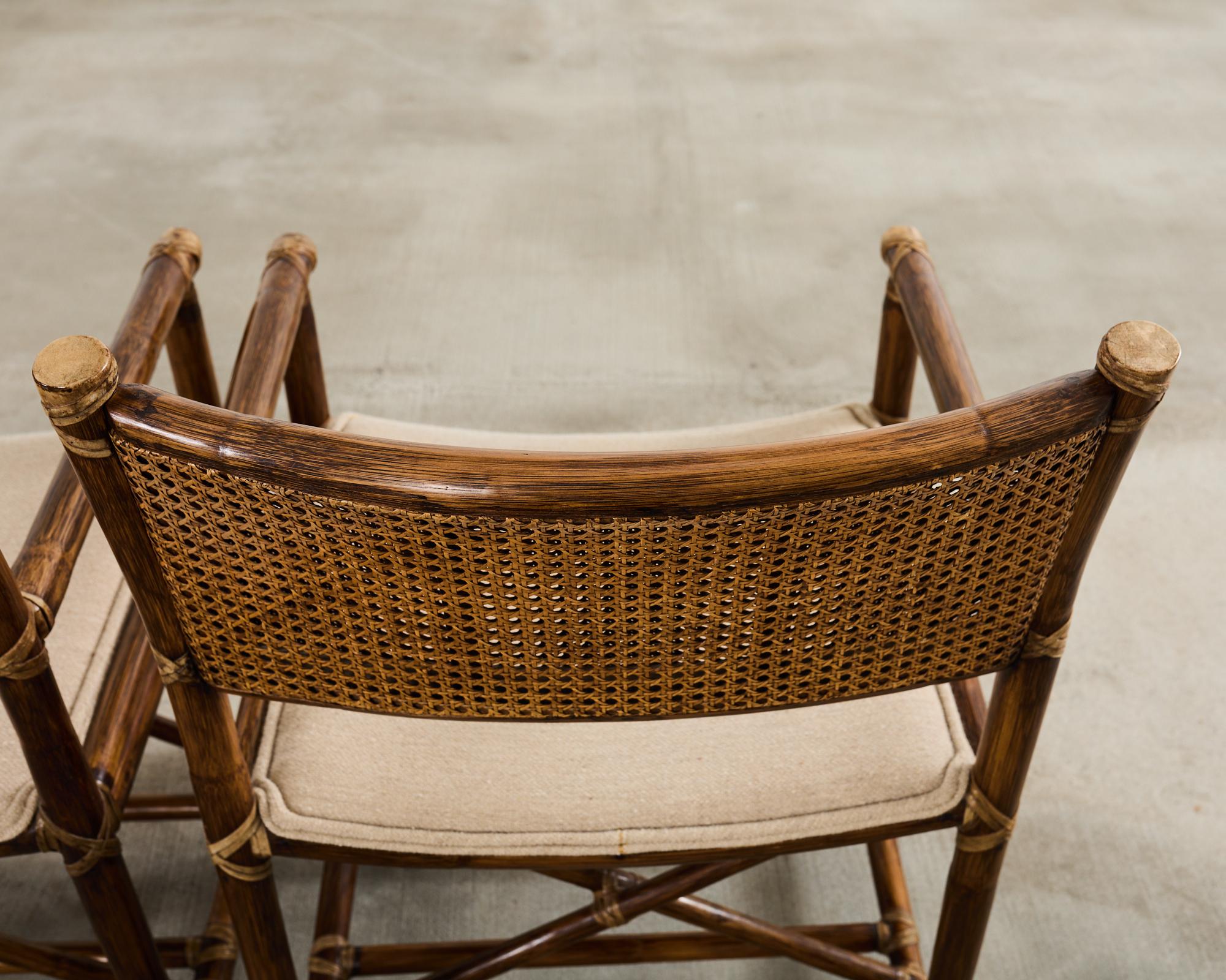 Satz von sechs McGuire Rattan Caned Directors Dining Armchairs 4