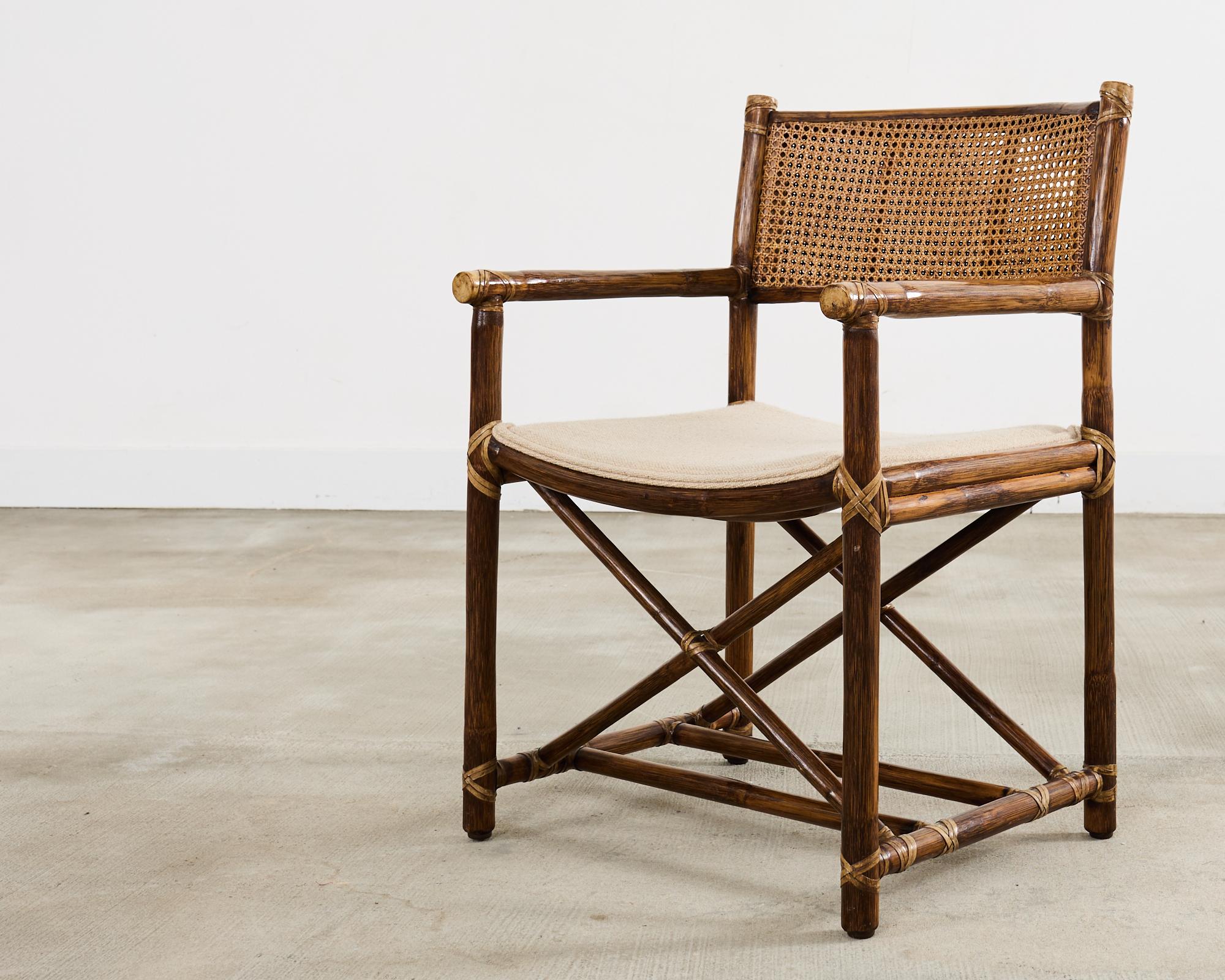 Satz von sechs McGuire Rattan Caned Directors Dining Armchairs 6
