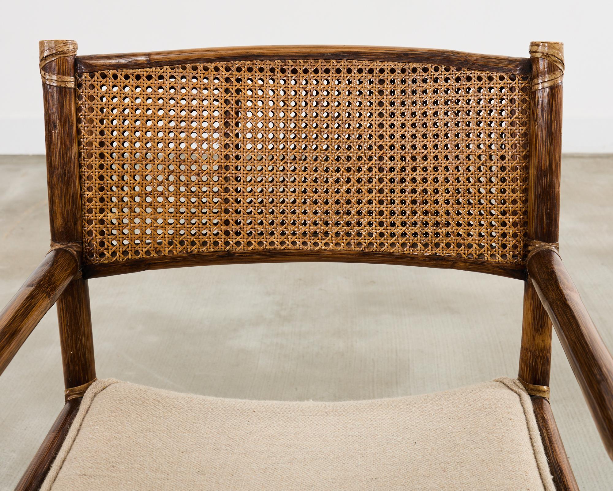 Satz von sechs McGuire Rattan Caned Directors Dining Armchairs 7
