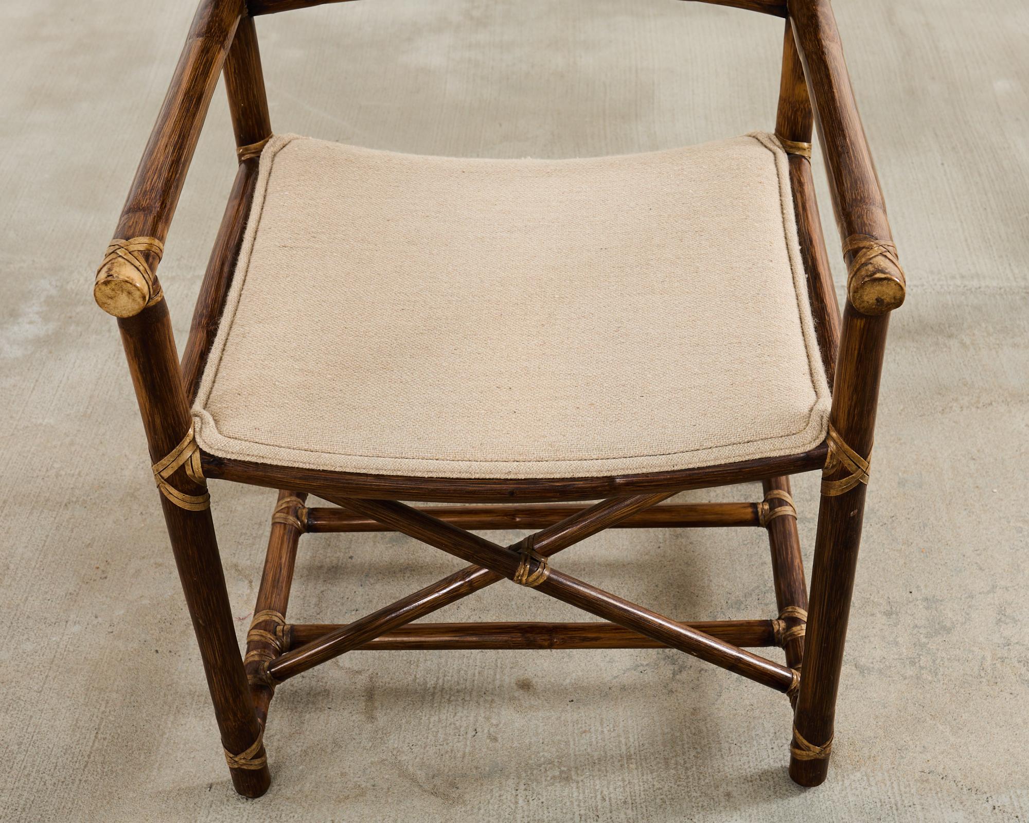 Satz von sechs McGuire Rattan Caned Directors Dining Armchairs 8