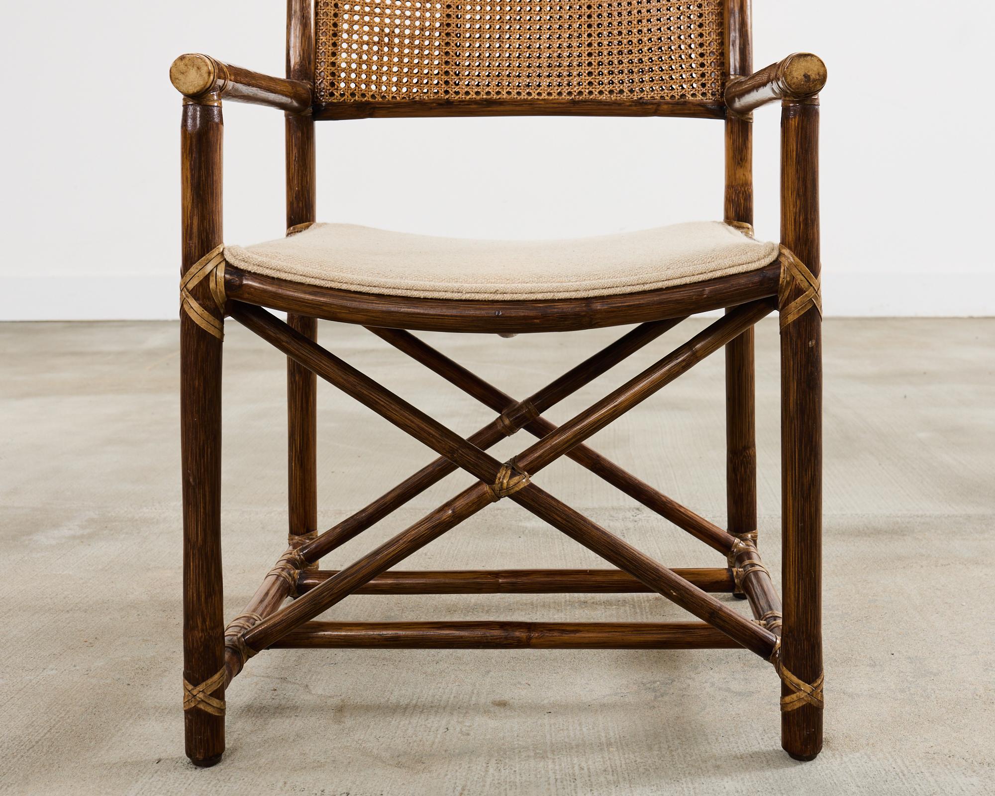 Satz von sechs McGuire Rattan Caned Directors Dining Armchairs 9