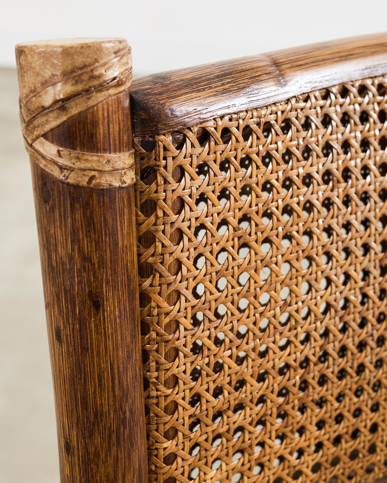 Satz von sechs McGuire Rattan Caned Directors Dining Armchairs 10