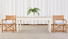 Set of Six McGuire Rattan Caned Directors Dining Armchairs