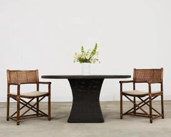 Set of Six McGuire Rattan Caned Directors Dining Armchairs