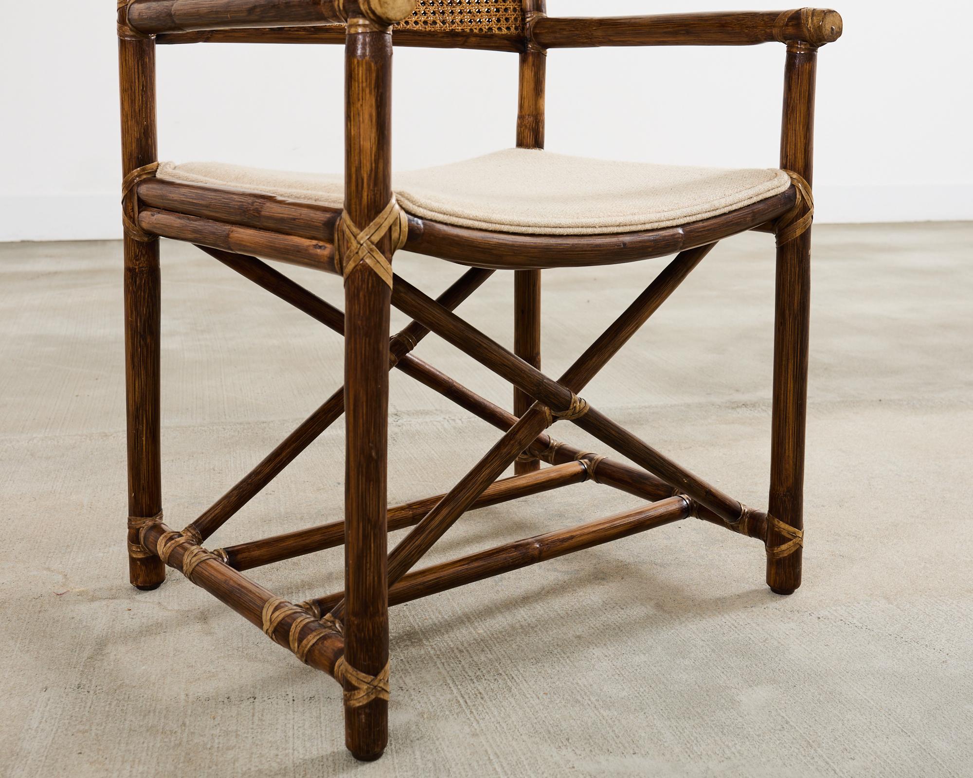Satz von sechs McGuire Rattan Caned Directors Dining Armchairs 12