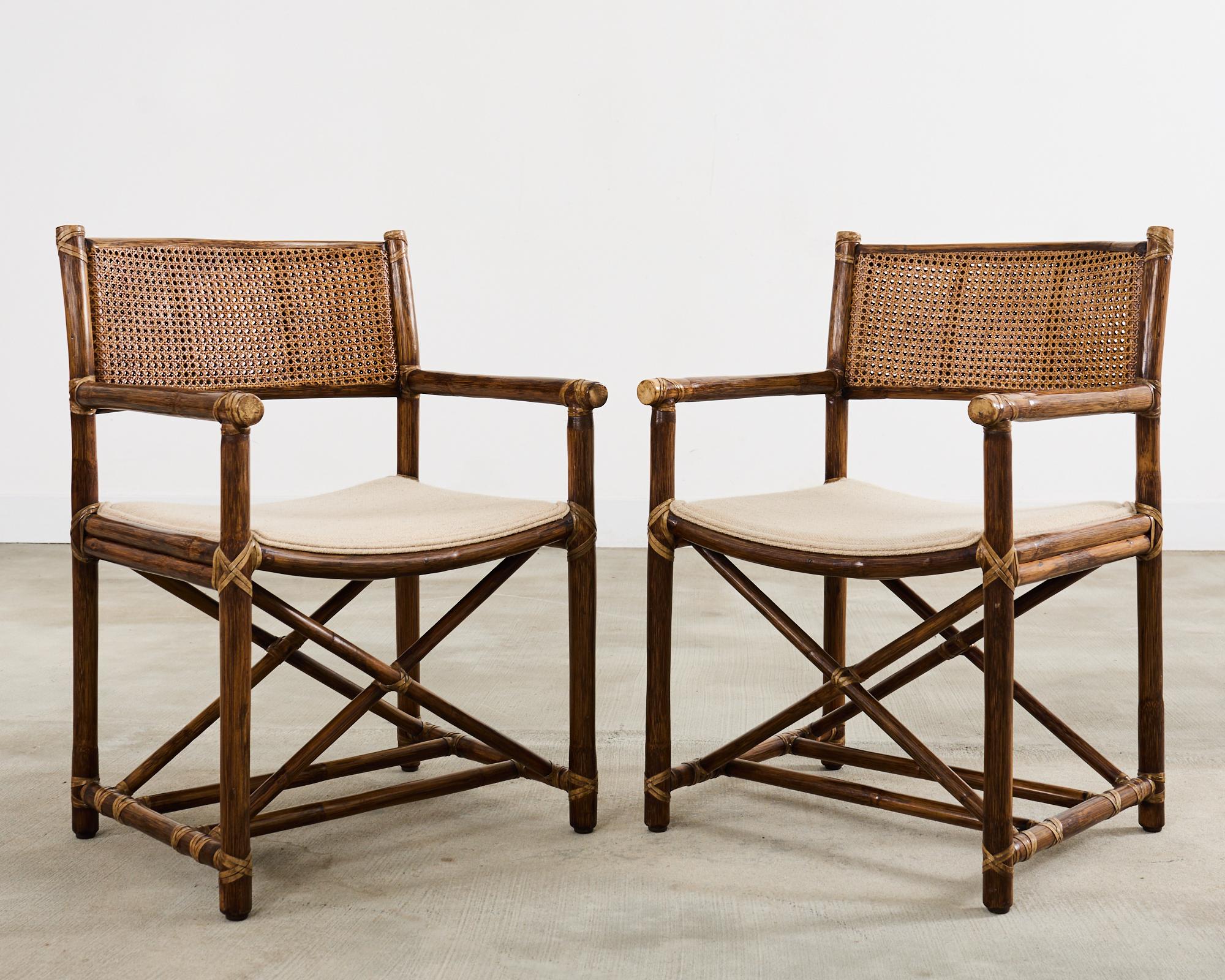 Satz von sechs McGuire Rattan Caned Directors Dining Armchairs (Handgefertigt)