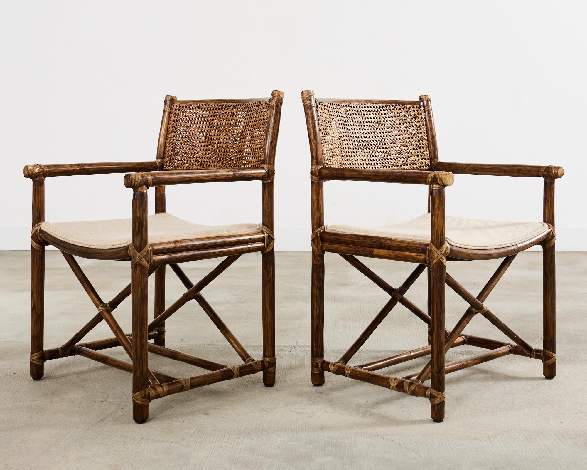 Satz von sechs McGuire Rattan Caned Directors Dining Armchairs im Zustand „Gut“ in Rio Vista, CA