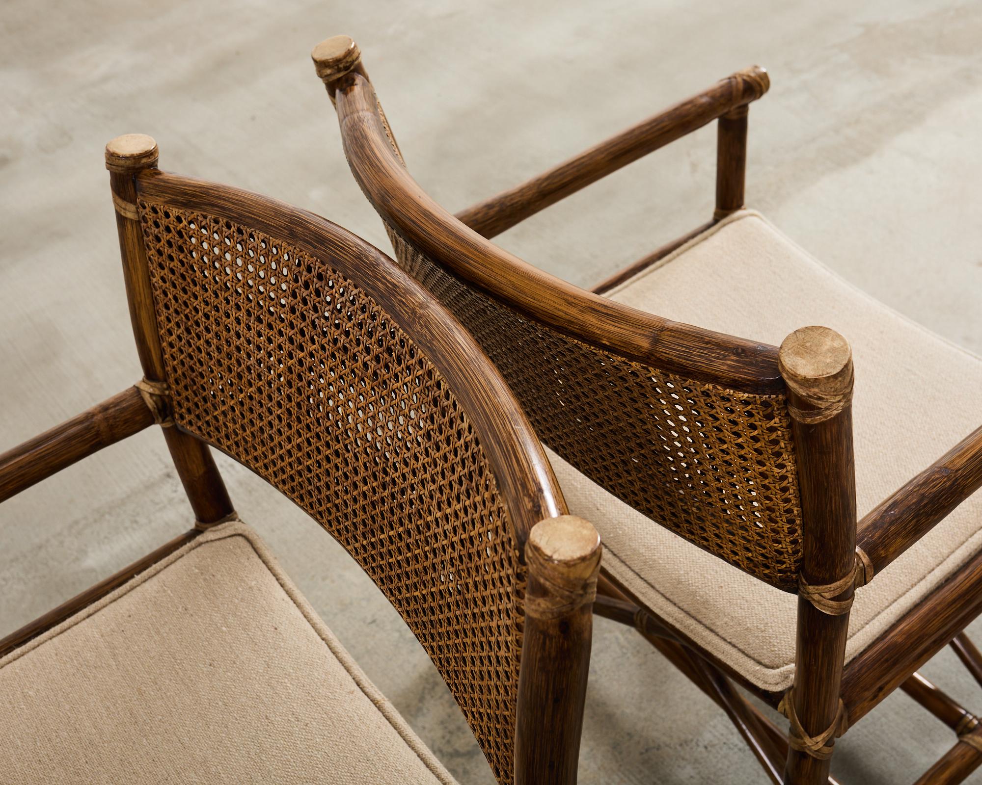 Satz von sechs McGuire Rattan Caned Directors Dining Armchairs 1