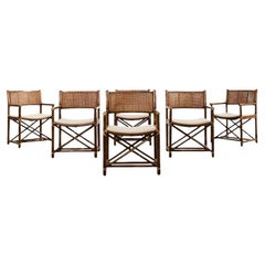 Set of Six McGuire Rattan Caned Directors Dining Armchairs