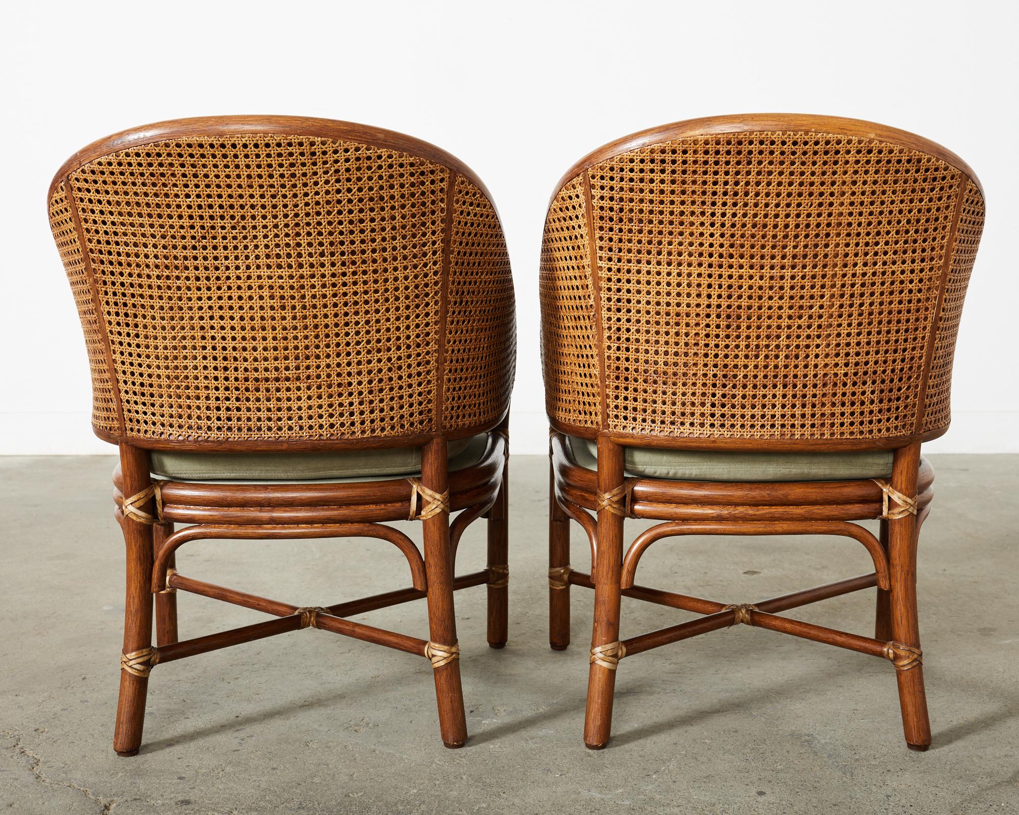 Set of Six McGuire Rattan Caned Toboggan Dining Chairs 3